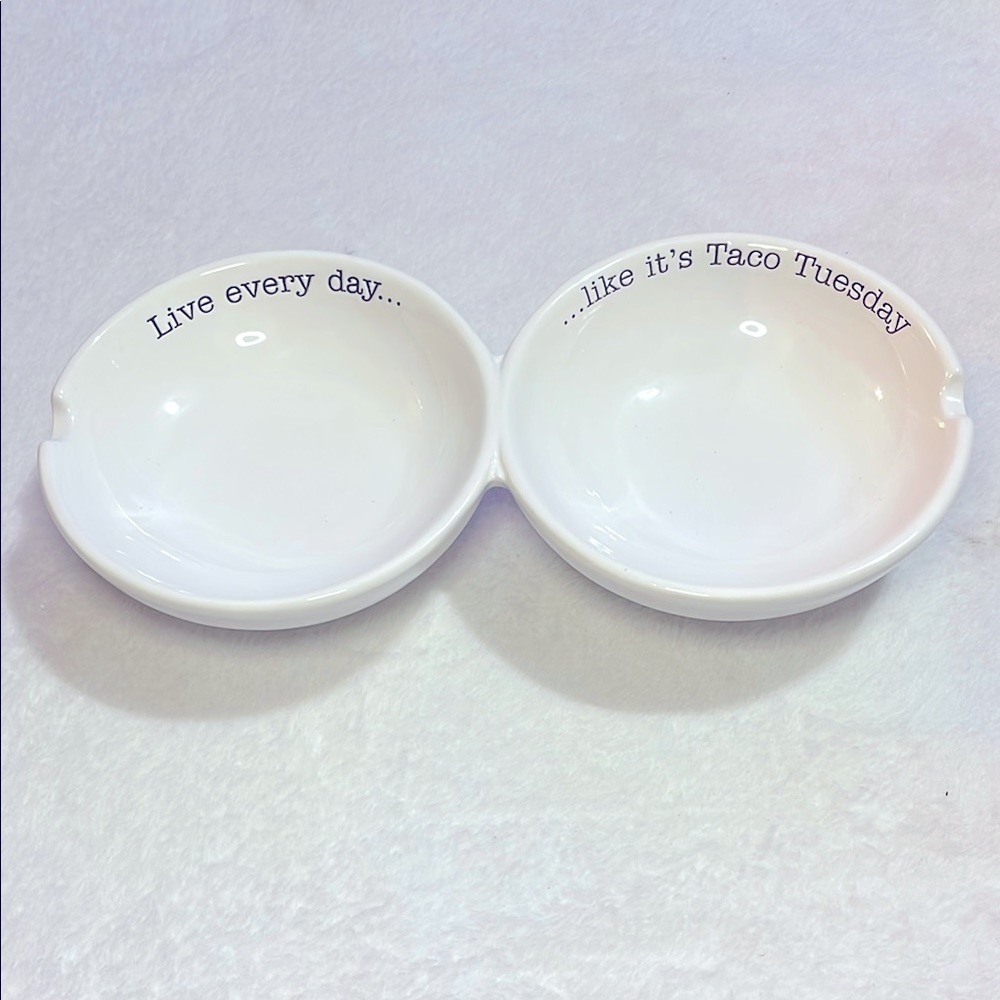 Mud Pie White Ceramic Serveware Bowls “Live every day …, like it’s Taco Tuesday”